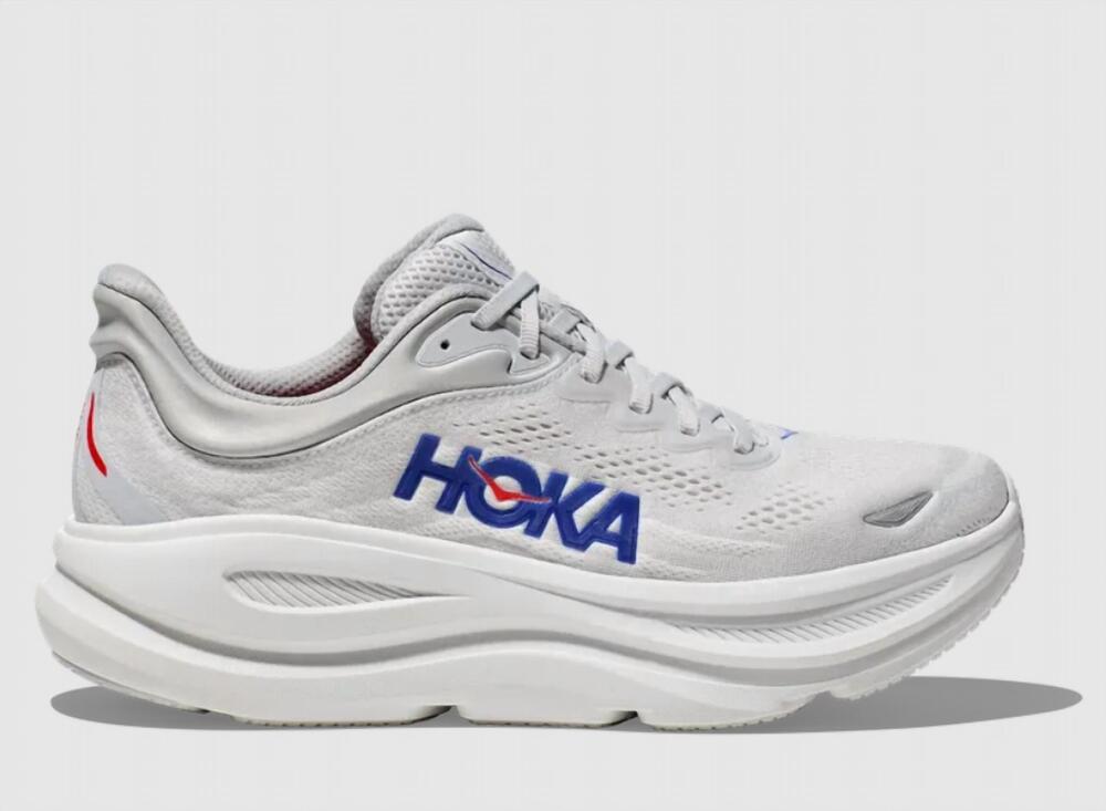 NEW HOKA men's bondi 9 wide shoe in cosmic grey / ultramarine